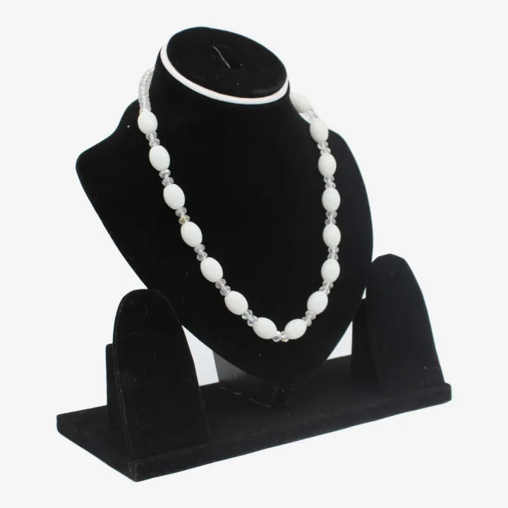 White Glass Fancy Mala / Necklace (8”) – Symbol of Peace, Grace & Positive Energy for Women